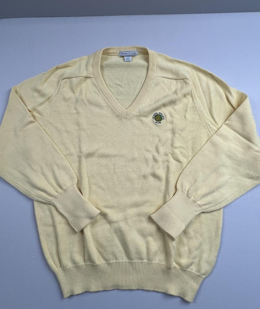 Vintage Izod Club Sweater Mens M Yellow V Neck Egyptian Cotton Golf USA Pullover